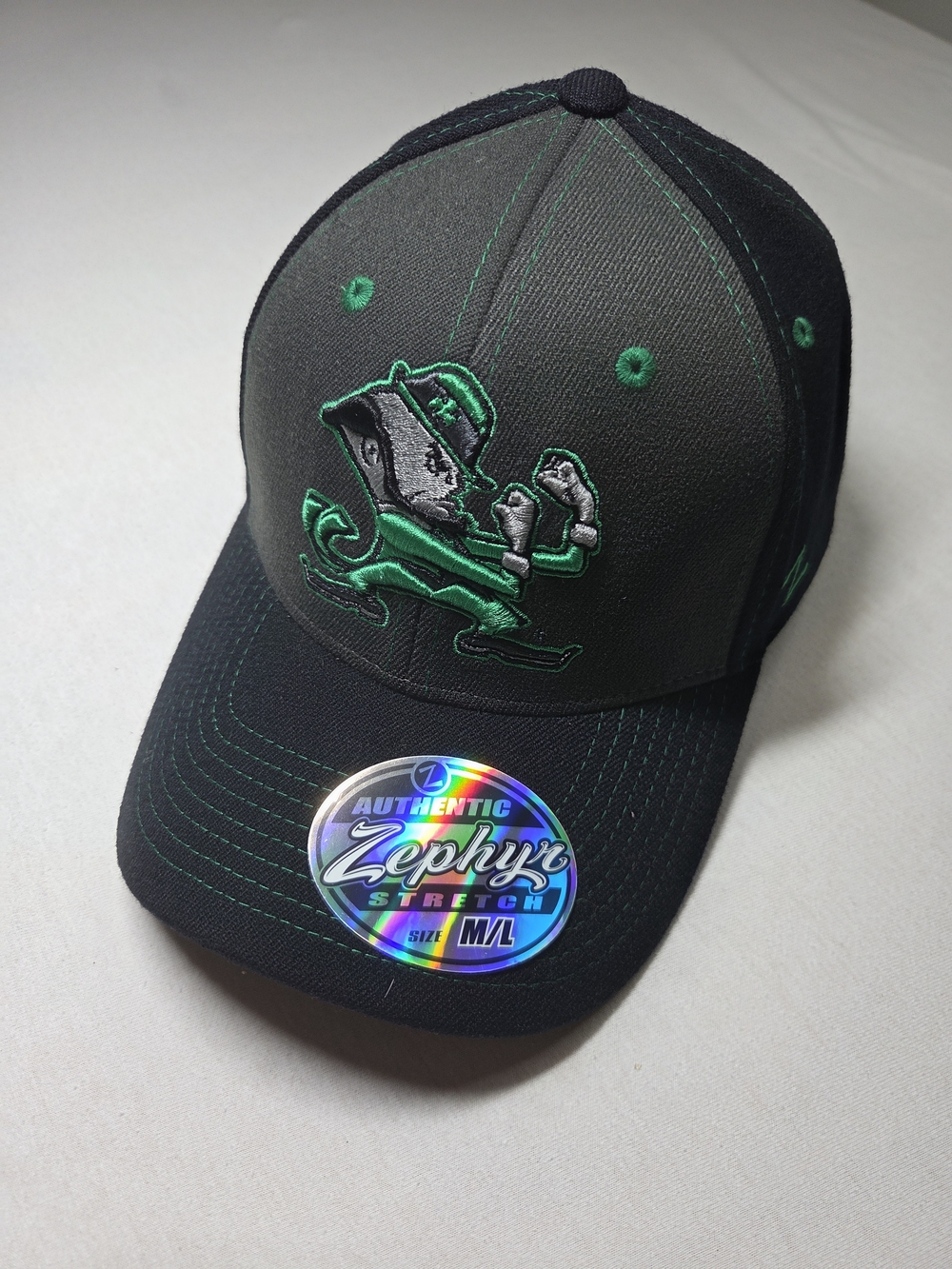 Black and Grey Notre Dame Fighting Irish stretch-fit baseball cap by Zephyr M/L